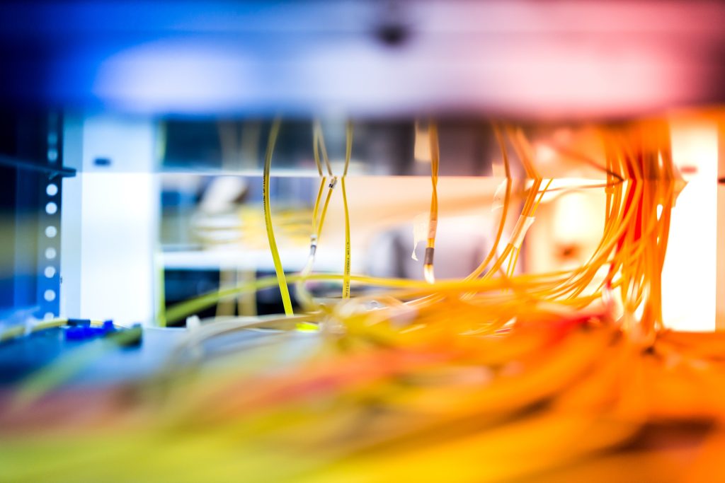 Fiber optic with servers in a technology data center